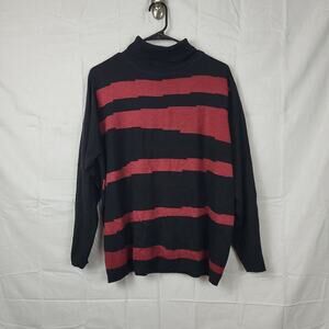 Fashion Bug Womens Black Red Striped Long Sleeve Pullover Sweater Size 18/20W